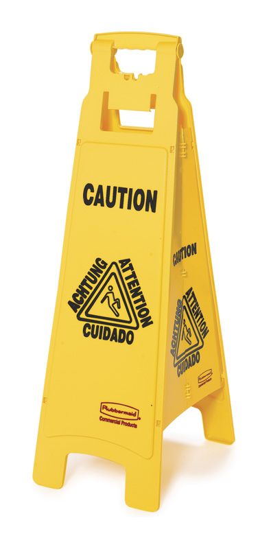 4-Sided warning sign - multilingual, Rubbermaid