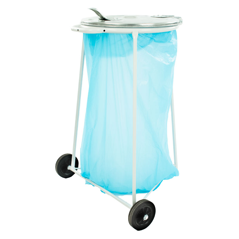 Mobile waste bag stand with galvanized lid
