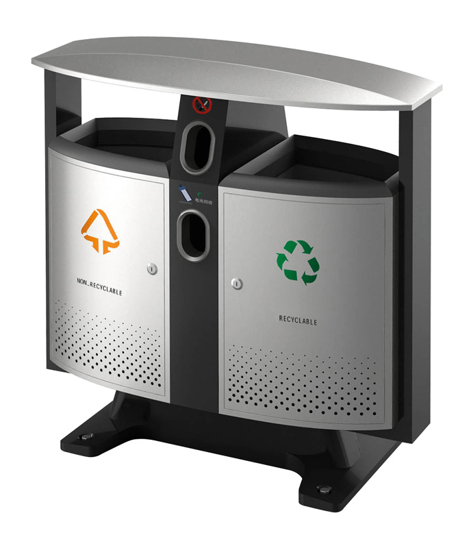 Outdoor recycling bin with battery compartment